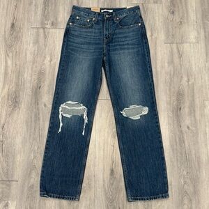 Levi's Casual Dark Blue Distressed Denim Mid Rise Low Pro Straight Leg Jeans